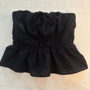 Anthropologie The Somerset Linen Strapless Blouse, Black, Onyx, Size Large